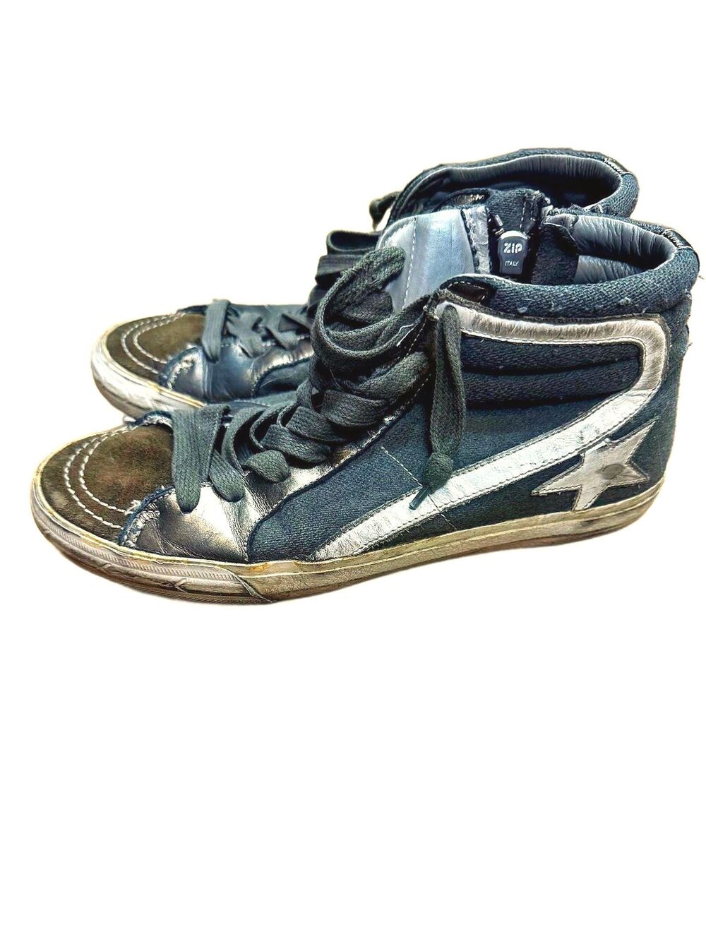 Golden Goose GGDB Slide High Tops Khaki&Olive Suede Silver Star US 5–5.5